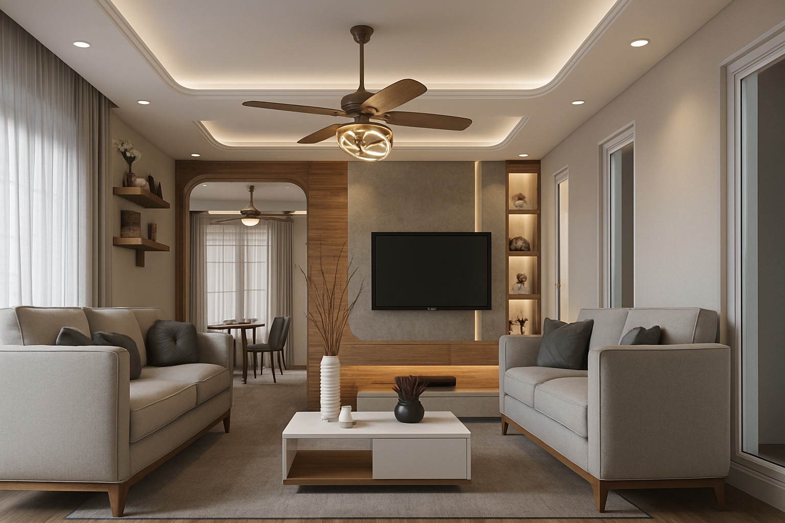 Warm contemporary living room interior